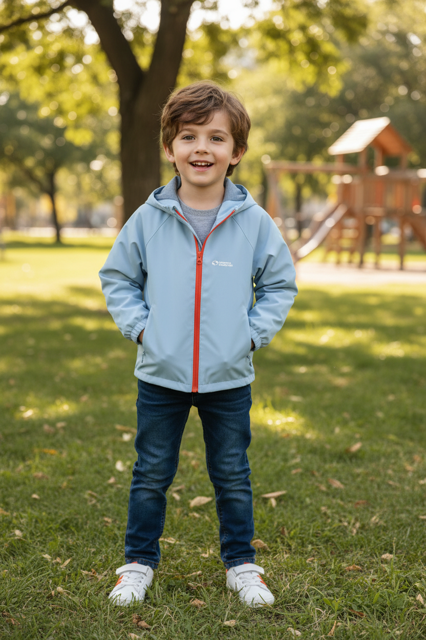 Children's Hooded Zip-Up Jacket with  Letter Design, Outdoor Spring Coat for Boys Medium to Large Sizes