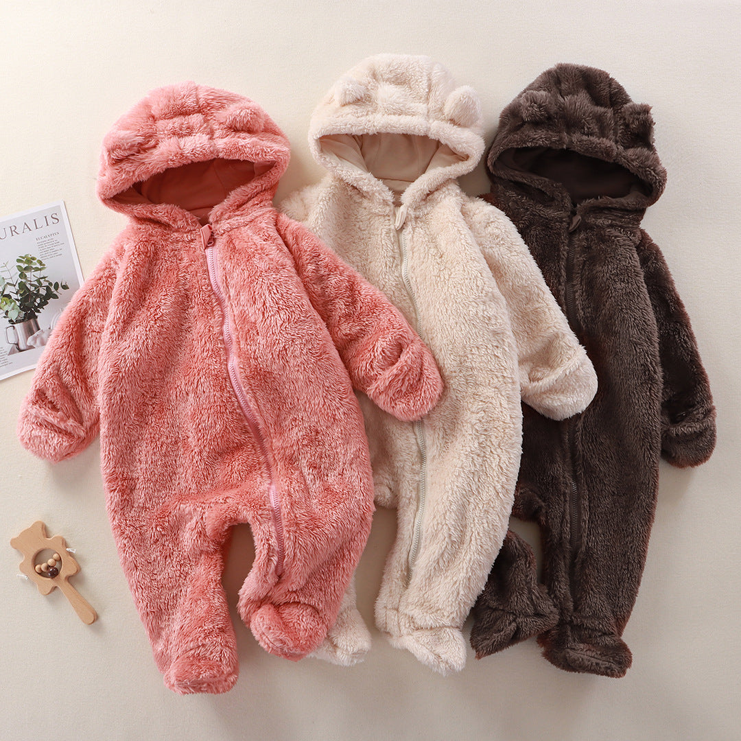 Infant Bodysuit Autumn Winter New Style Newborn Full-Hand Full-Foot Warm Crawling Suit Baby Fleece Outerwear Coverall