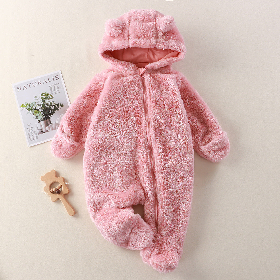 Infant Bodysuit Autumn Winter New Style Newborn Full-Hand Full-Foot Warm Crawling Suit Baby Fleece Outerwear Coverall