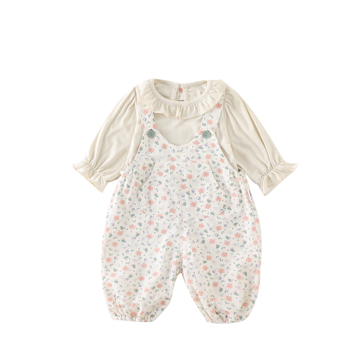 Cute Baby Girl Spring and Autumn Outfit, Adorable Overalls Set with Floral Two-Piece Set for Infants and Toddlers