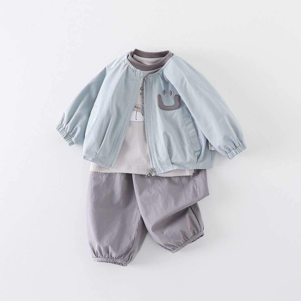 Casual Spring and Autumn Outfit for Boys, 3-Piece Set with Jacket and Pants, Infant and Toddler Clothing