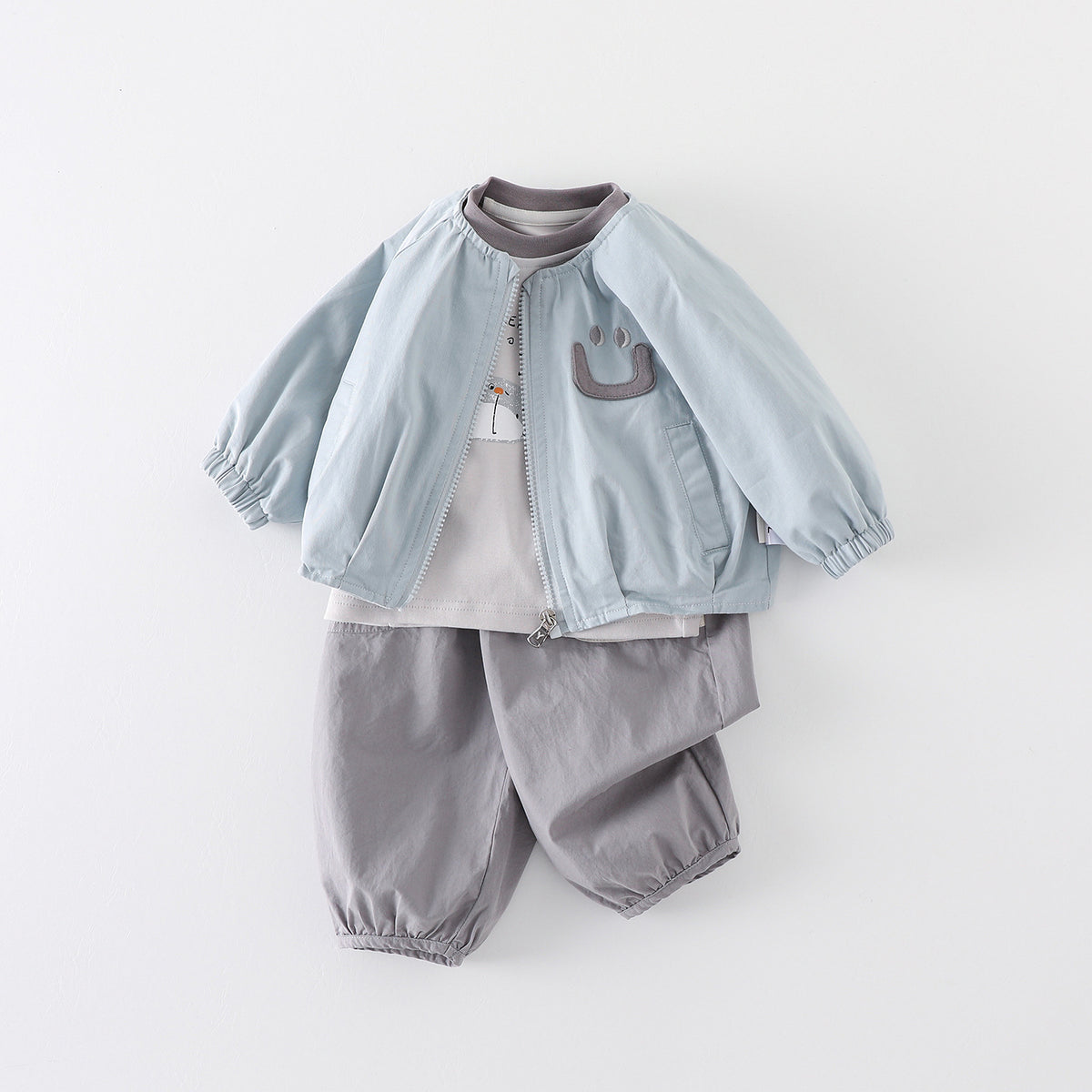 Casual Spring and Autumn Outfit for Boys, 3-Piece Set with Jacket and Pants, Infant and Toddler Clothing
