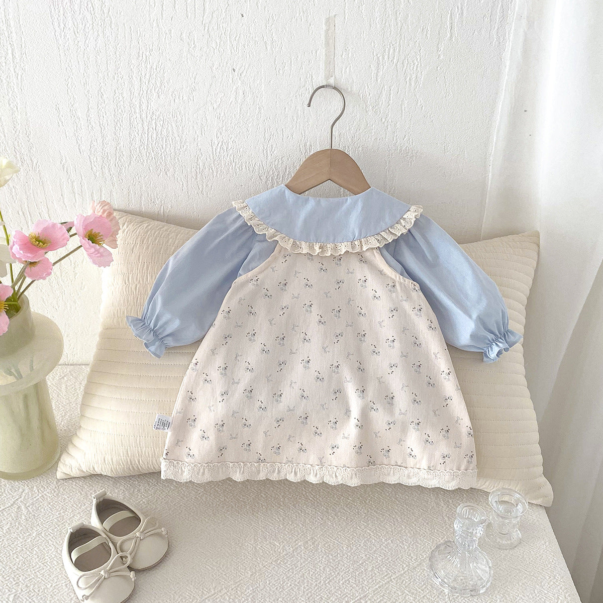 Cute Baby Girl Spring Outfit Set, Fashionable Floral Overalls Dress with Inner Top, Two-Piece Set, Princess Dress for Toddlers