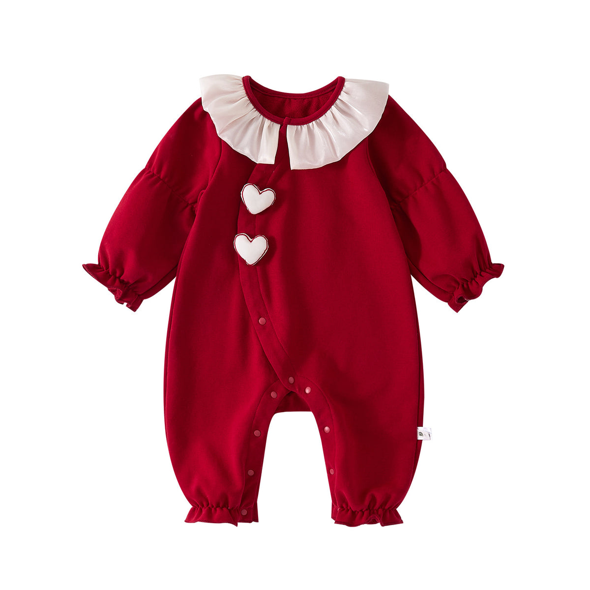 Spring New Baby Girl Love Heart Lace Collar Romper, Stylish Patchwork Onesie for Newborns, Long Sleeve Crawler