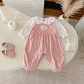 Autumn New Baby Girl Ruffle Bodysuit with Overalls Two-Piece Set Cute Infant Outfit