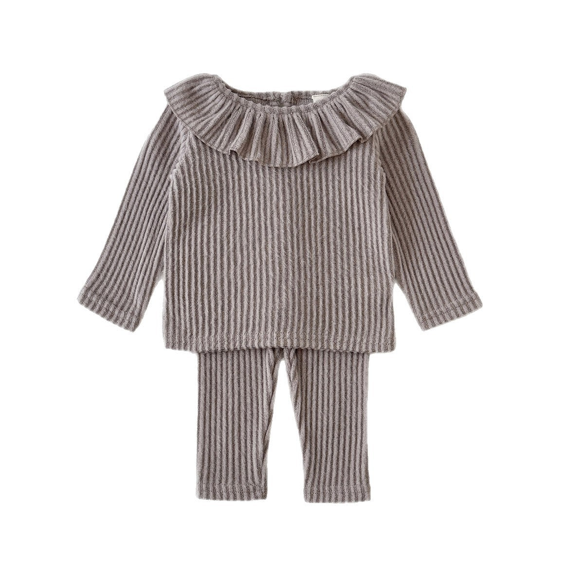 Two piece ruffled long sleeved+slim fit long pants knit set
