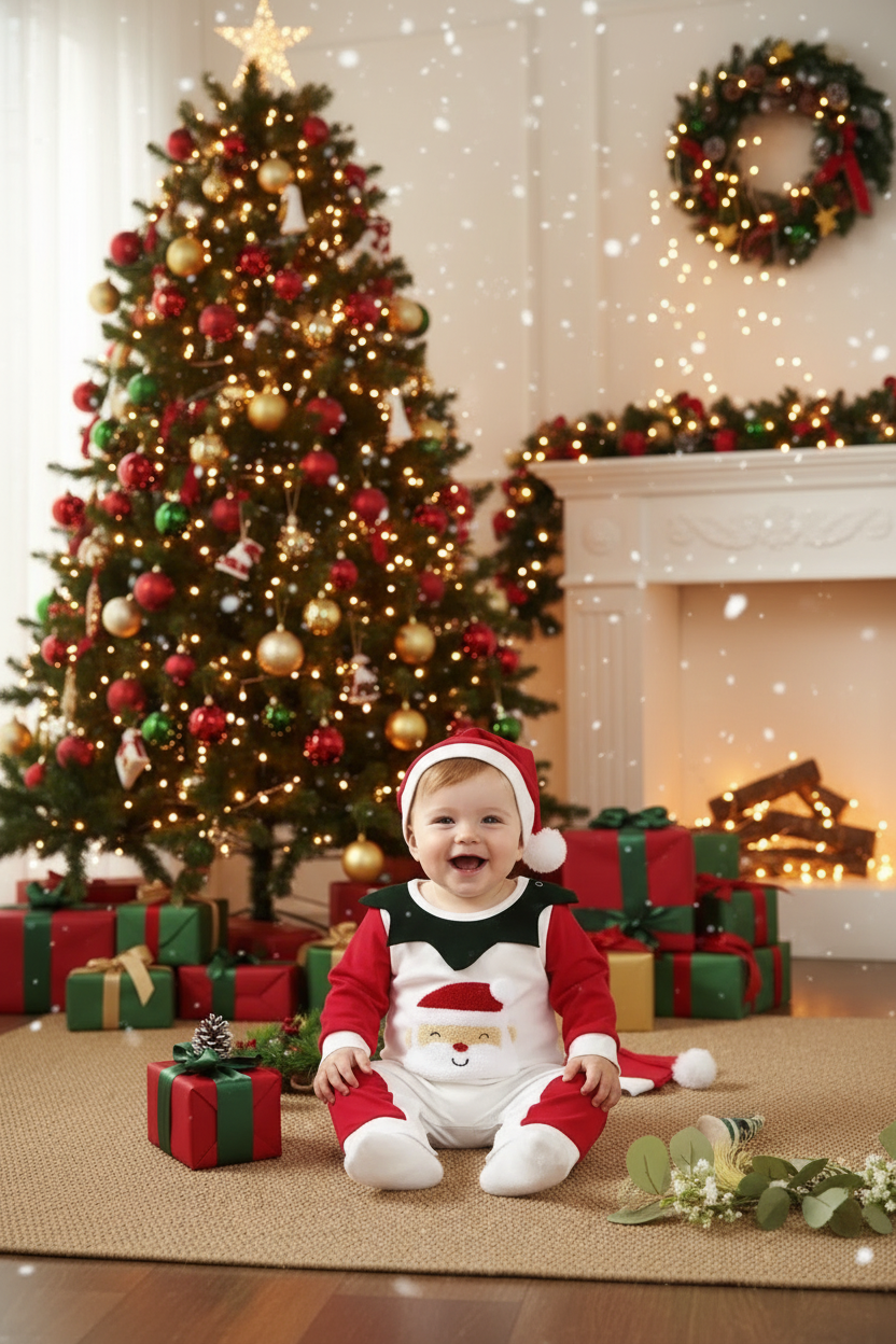 Santa 2-Piece Christmas-Themed Set with Jumpsuit and Hat