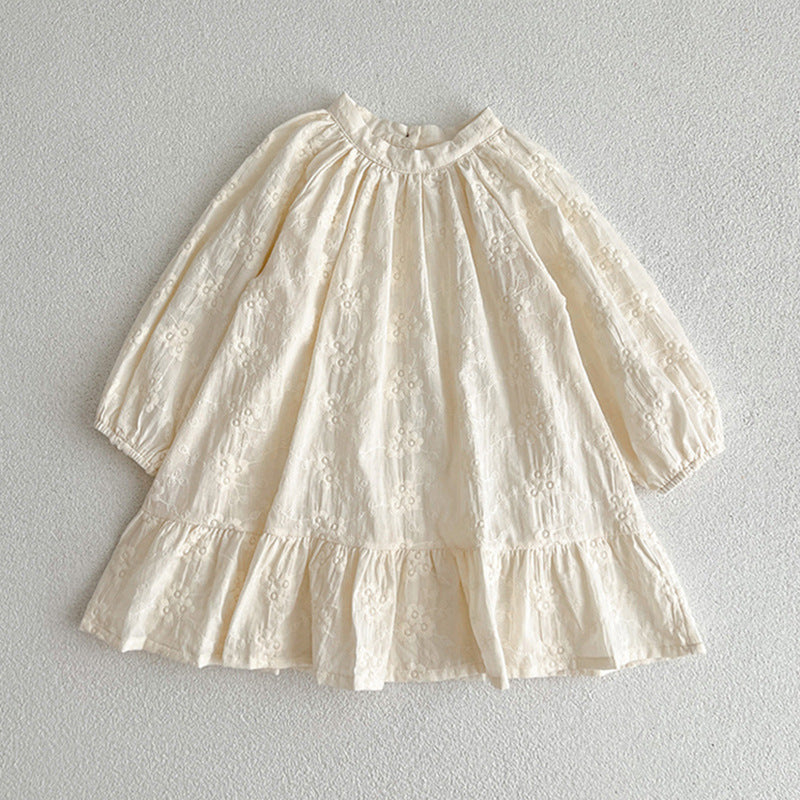 Girls' Dress Spring Autumn New Solid Color Long Sleeve Embroidered Dress Children's Princess Dress Kids Clothing