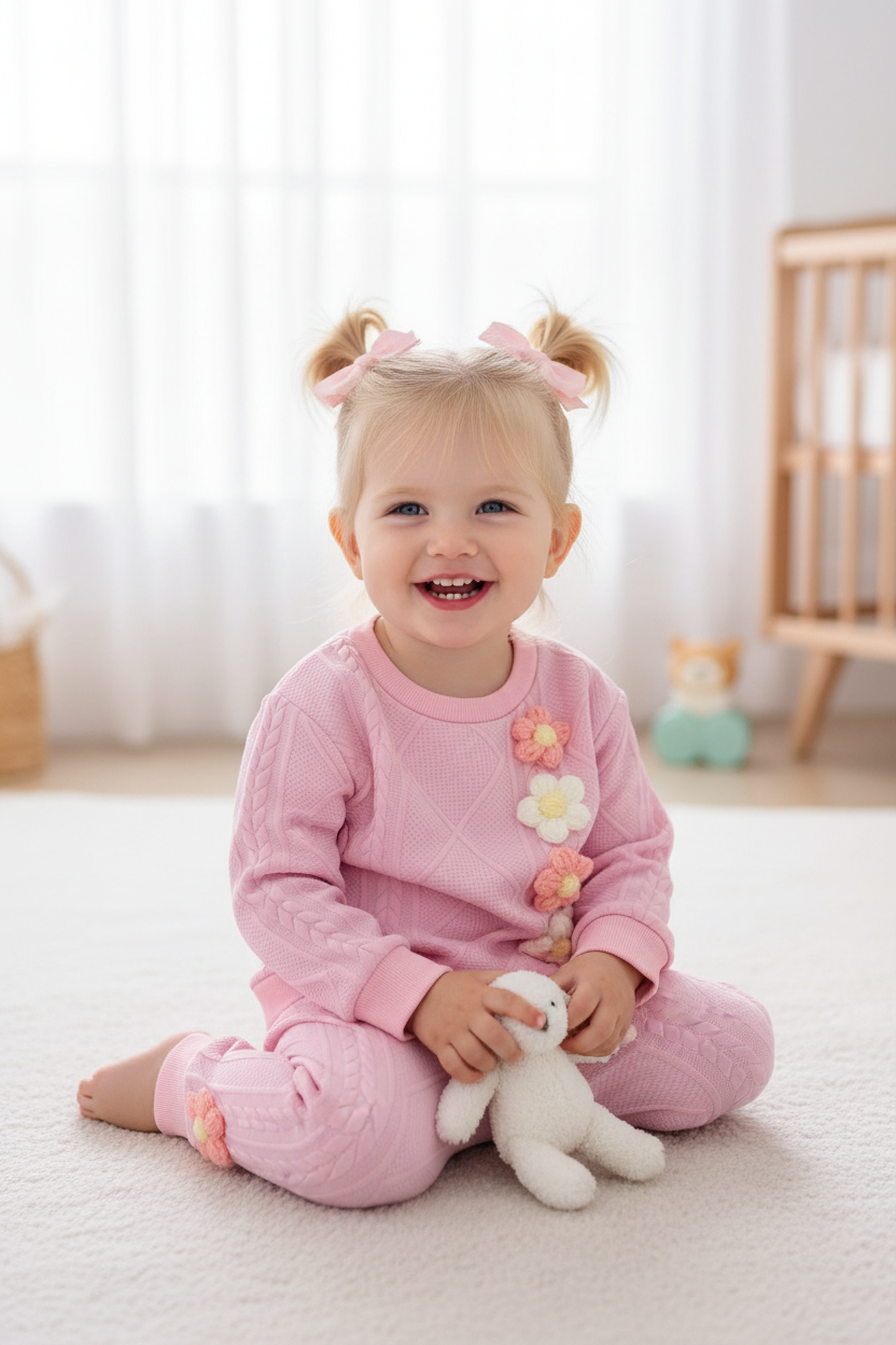 Children's Floral Applique Top and Pants Set