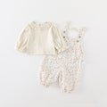 Cute Baby Girl Spring and Autumn Outfit, Adorable Overalls Set with Floral Two-Piece Set for Infants and Toddlers