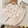 Girls' Spring and Autumn  New Two-Piece Set with Bow Print Long Sleeve Hooded Sweatshirt and Long Pants Casual Outfit