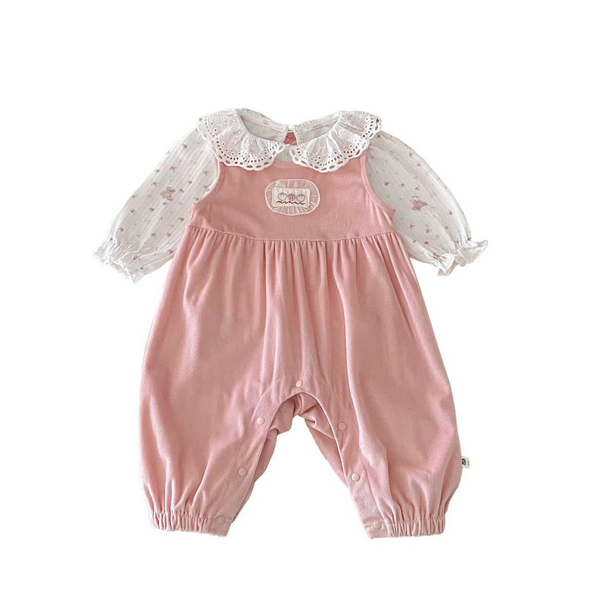 Autumn New Baby Girl Ruffle Bodysuit with Overalls Two-Piece Set Cute Infant Outfit