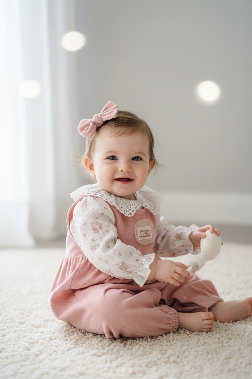Autumn New Baby Girl Ruffle Bodysuit with Overalls Two-Piece Set Cute Infant Outfit