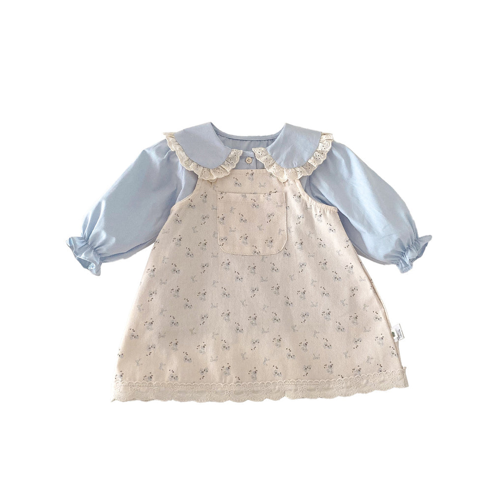 Cute Baby Girl Spring Outfit Set, Fashionable Floral Overalls Dress with Inner Top, Two-Piece Set, Princess Dress for Toddlers