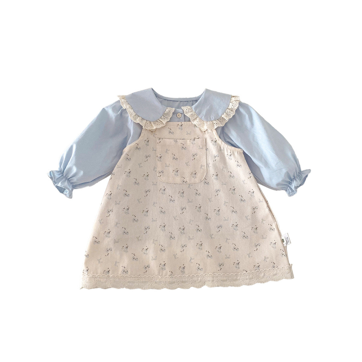 Cute Baby Girl Spring Outfit Set, Fashionable Floral Overalls Dress with Inner Top, Two-Piece Set, Princess Dress for Toddlers