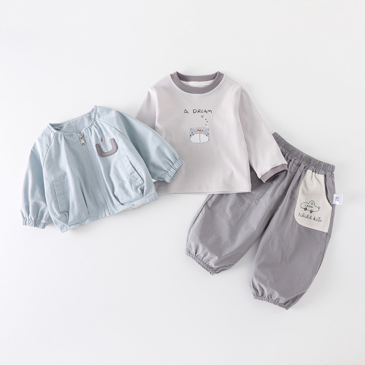 Casual Spring and Autumn Outfit for Boys, 3-Piece Set with Jacket and Pants, Infant and Toddler Clothing
