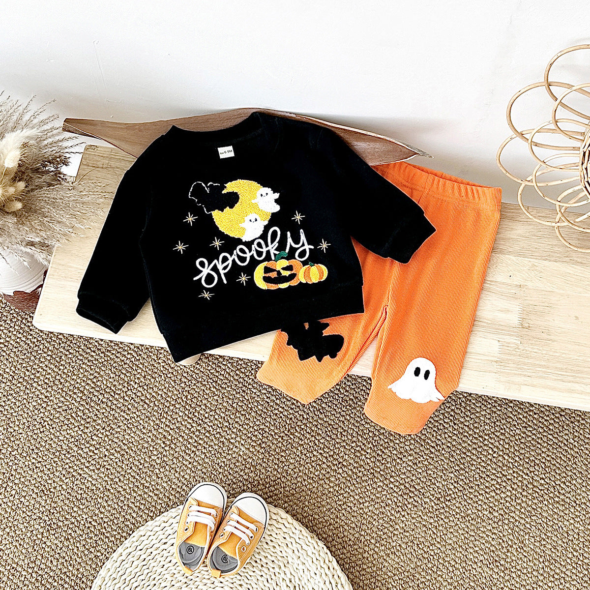 Pumpkin Ghost Bat Long Sleeve Top Set