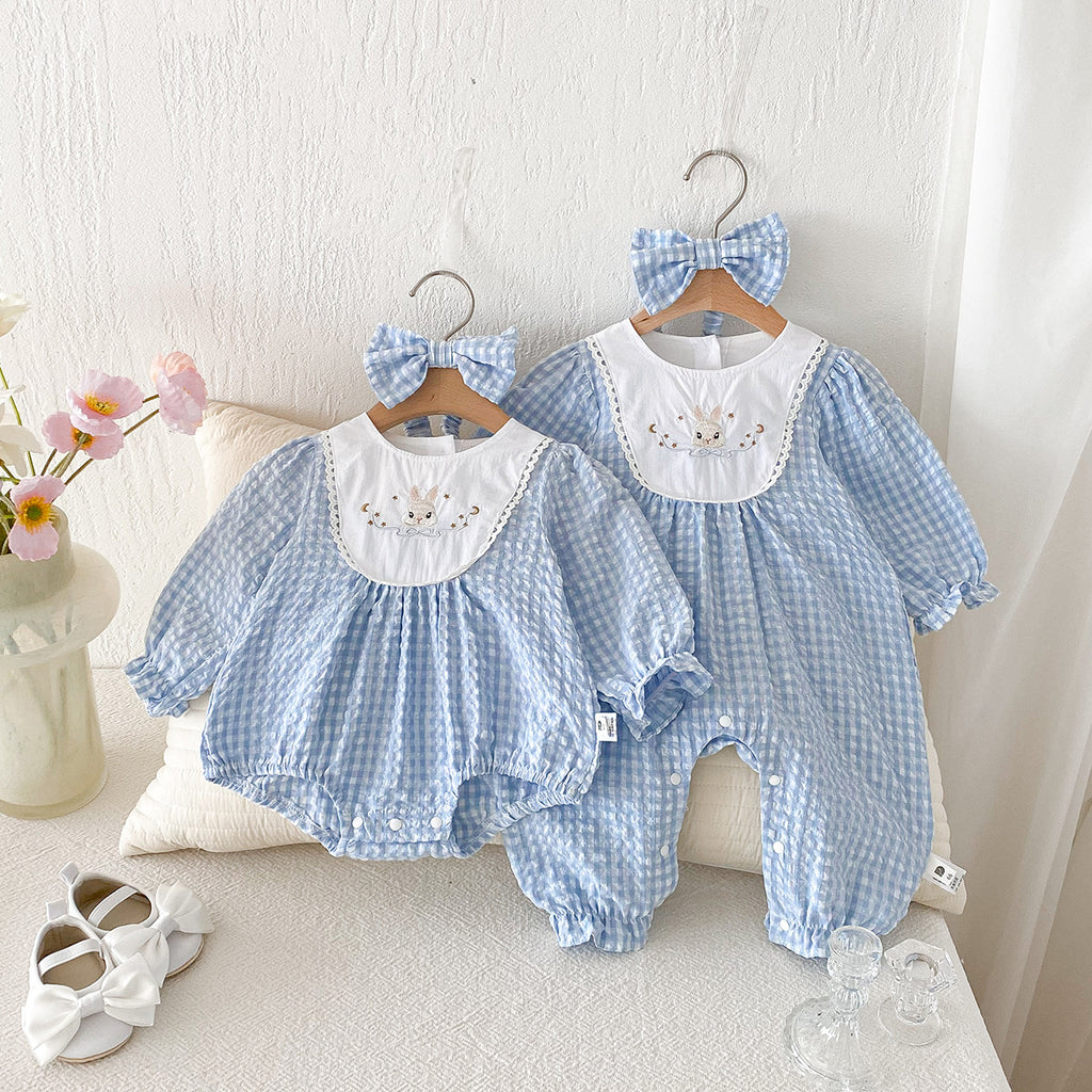 Baby Clothes Spring New Sweet Plaid Romper Stylish Baby Onesie Outing Crawler + Headband
