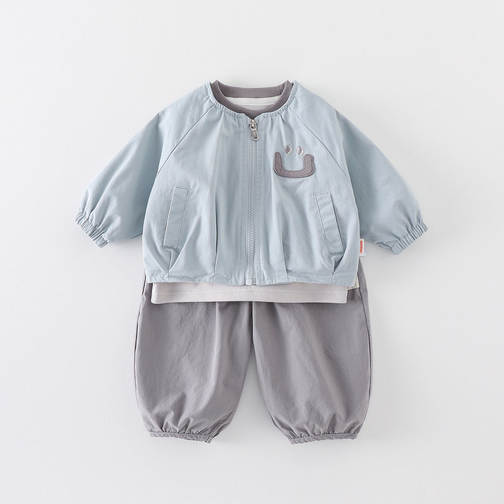 Casual Spring and Autumn Outfit for Boys, 3-Piece Set with Jacket and Pants, Infant and Toddler Clothing