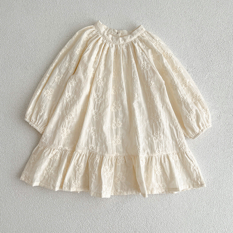 Girls' Dress Spring Autumn New Solid Color Long Sleeve Embroidered Dress Children's Princess Dress Kids Clothing