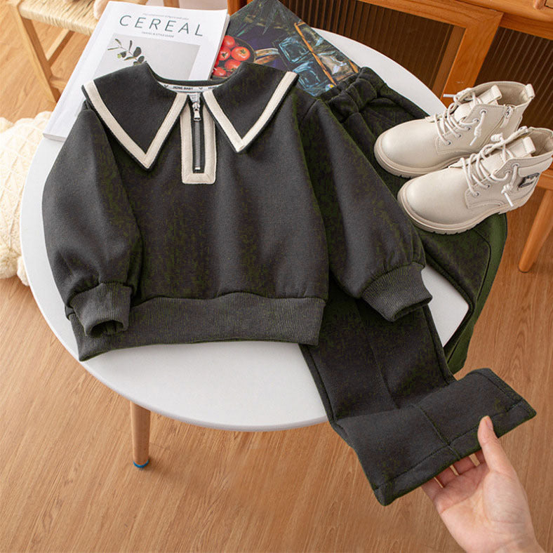 Elegant Casual Two-Piece Set for Little Girls, Fashionable Flared Pants Autumn Outfit