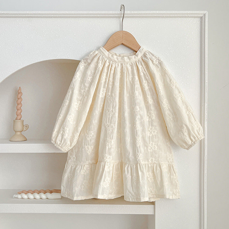 Girls' Dress Spring Autumn New Solid Color Long Sleeve Embroidered Dress Children's Princess Dress Kids Clothing