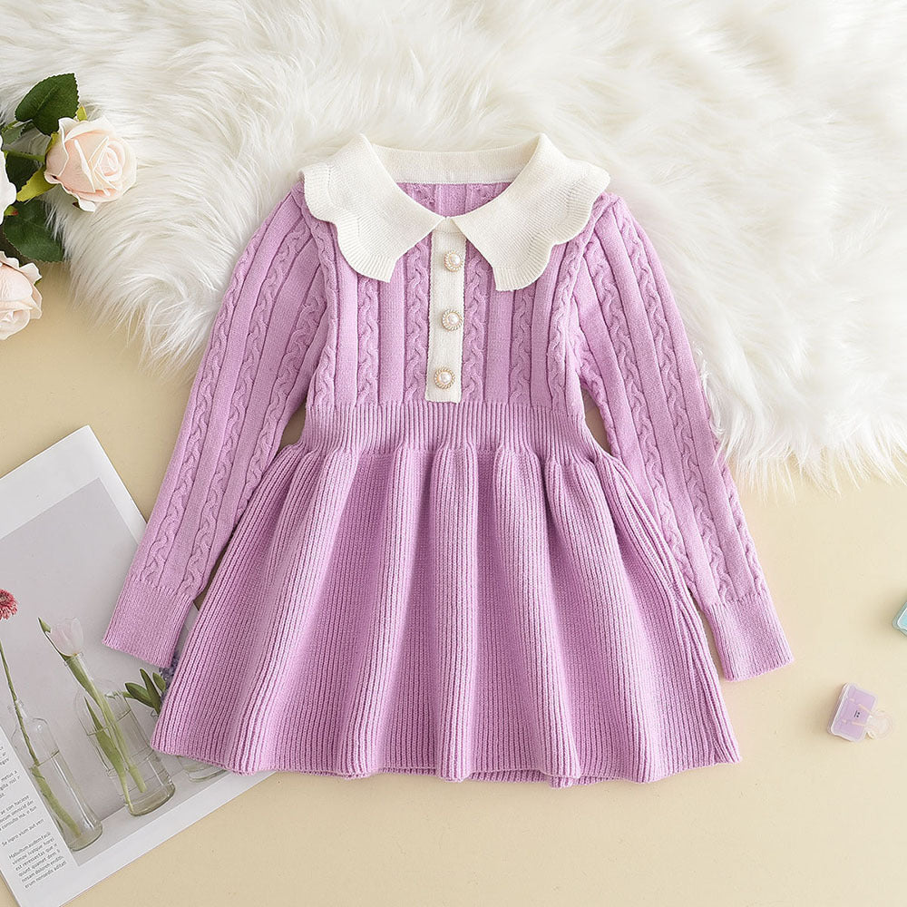 Fashionable Solid Color Long Sleeve Princess Dress Casual Winter Wear