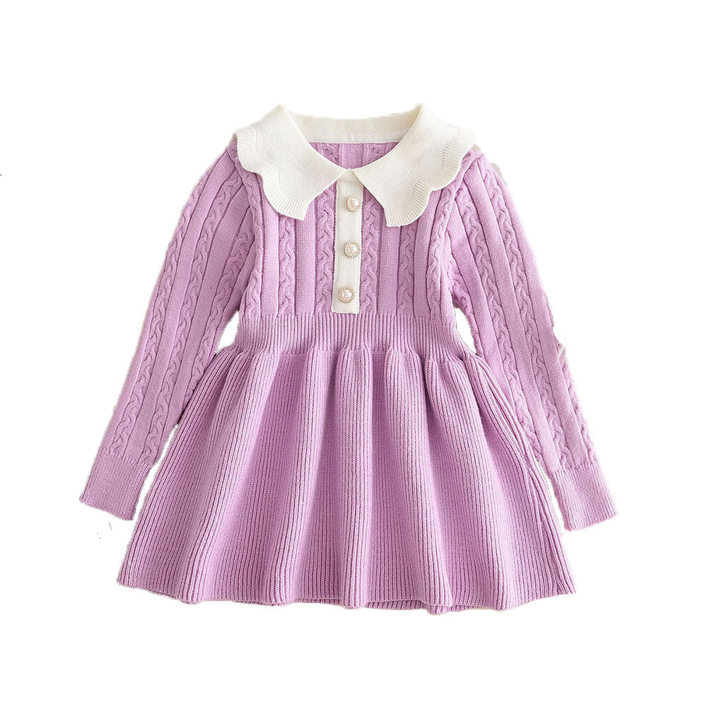 Fashionable Solid Color Long Sleeve Princess Dress Casual Winter Wear