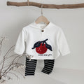 Cute cherry sticker hooded sweatshirt striped sports pants