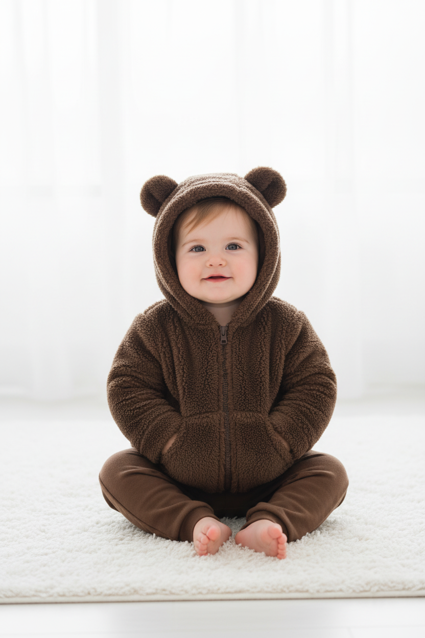 Children's Fleece Hooded Jacket Autumn Winter Warm Cozy Zip-Up Outerwear for Boys and Girls