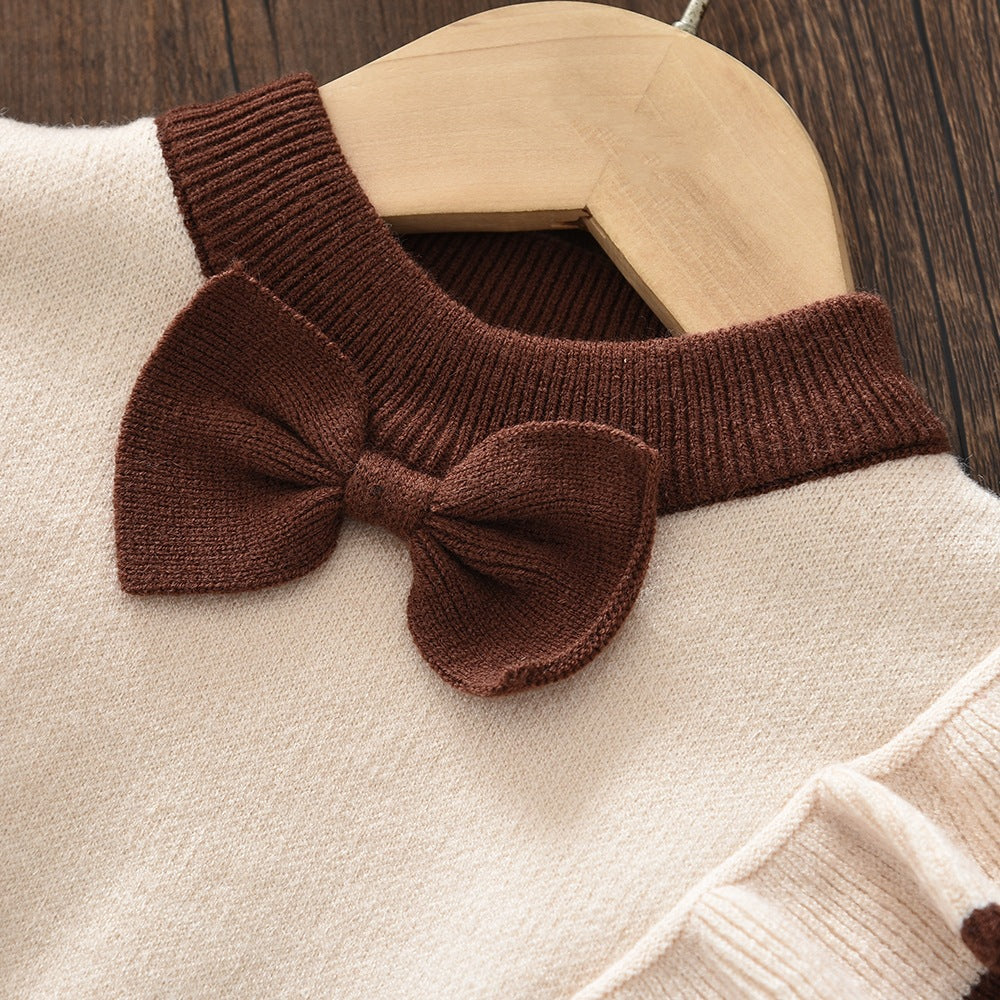 Charming Knitted Sweater and Pleated Skirt Set for GirlsSpring and Autumn Fashion Two-Piece Princess Dress Outfit