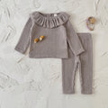 Two piece ruffled long sleeved+slim fit long pants knit set