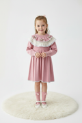 Cute Knit Dress for Girls with Flower Pattern, Long Sleeve Pullover Princess Style Casual Wear