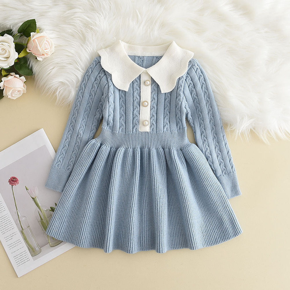 Fashionable Solid Color Long Sleeve Princess Dress Casual Winter Wear