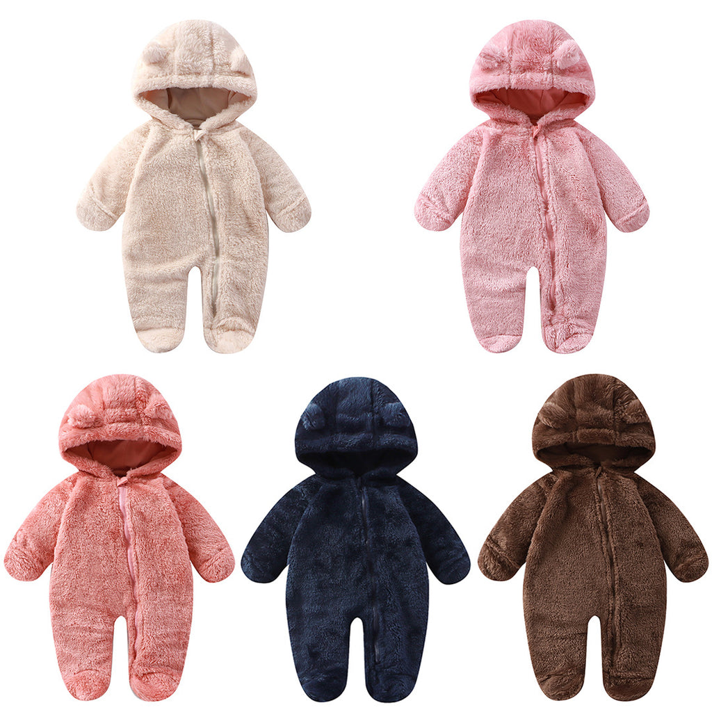 Infant Bodysuit Autumn Winter New Style Newborn Full-Hand Full-Foot Warm Crawling Suit Baby Fleece Outerwear Coverall