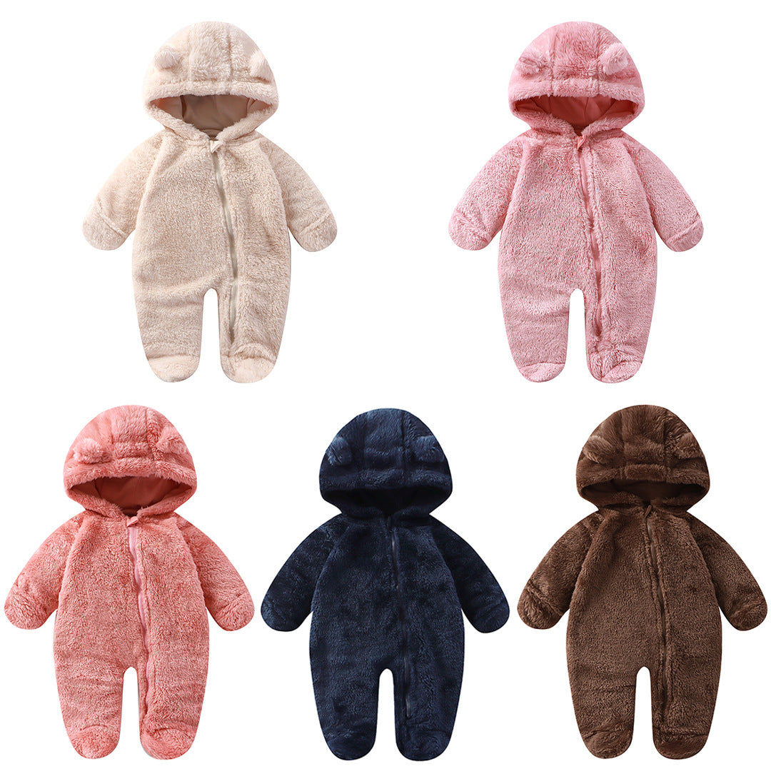Infant Bodysuit Autumn Winter New Style Newborn Full-Hand Full-Foot Warm Crawling Suit Baby Fleece Outerwear Coverall