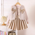 Round neck top bow tie jacket pleated skirt set