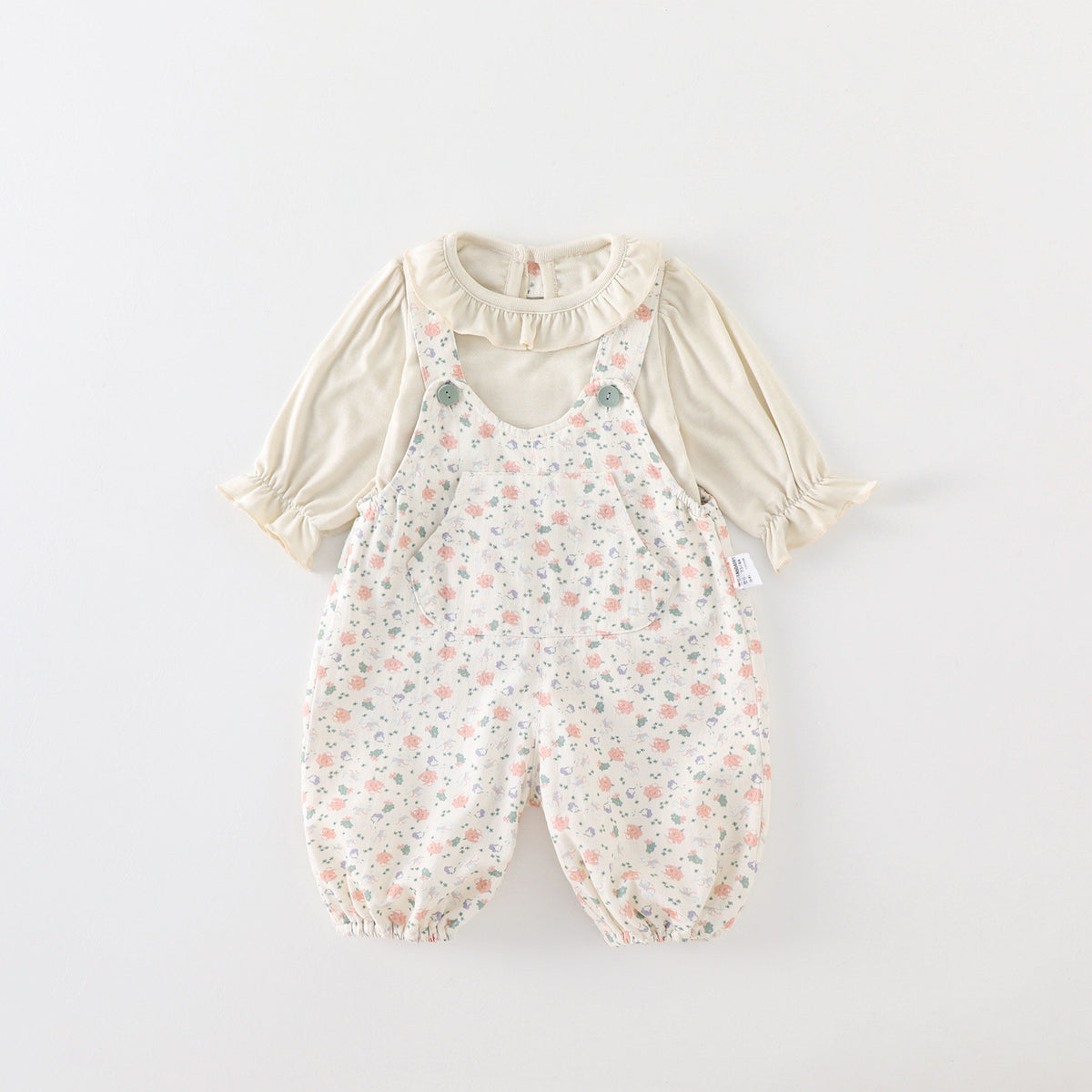 Cute Baby Girl Spring and Autumn Outfit, Adorable Overalls Set with Floral Two-Piece Set for Infants and Toddlers