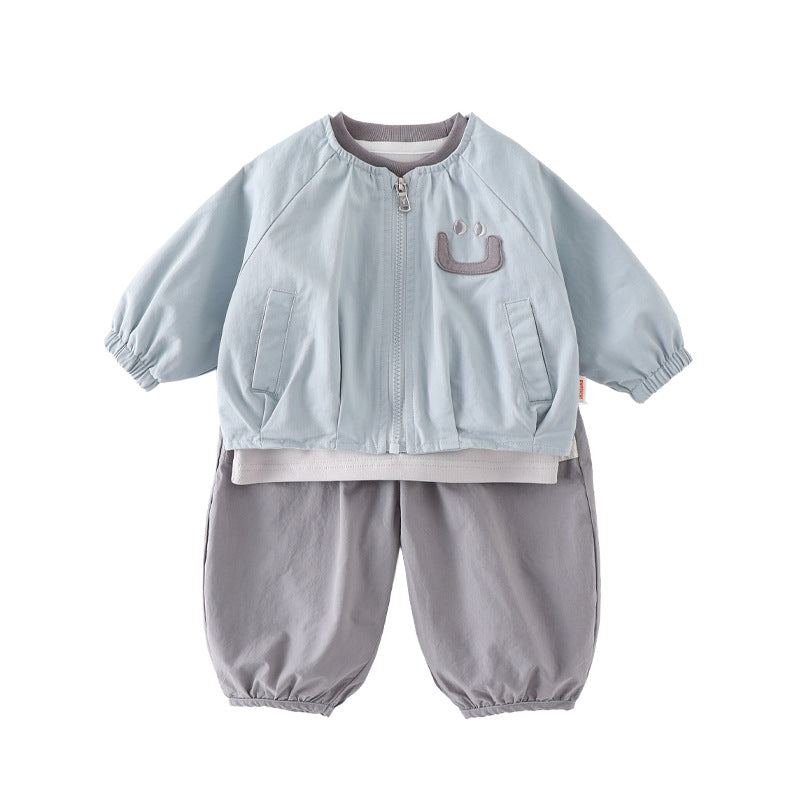 Casual Spring and Autumn Outfit for Boys, 3-Piece Set with Jacket and Pants, Infant and Toddler Clothing