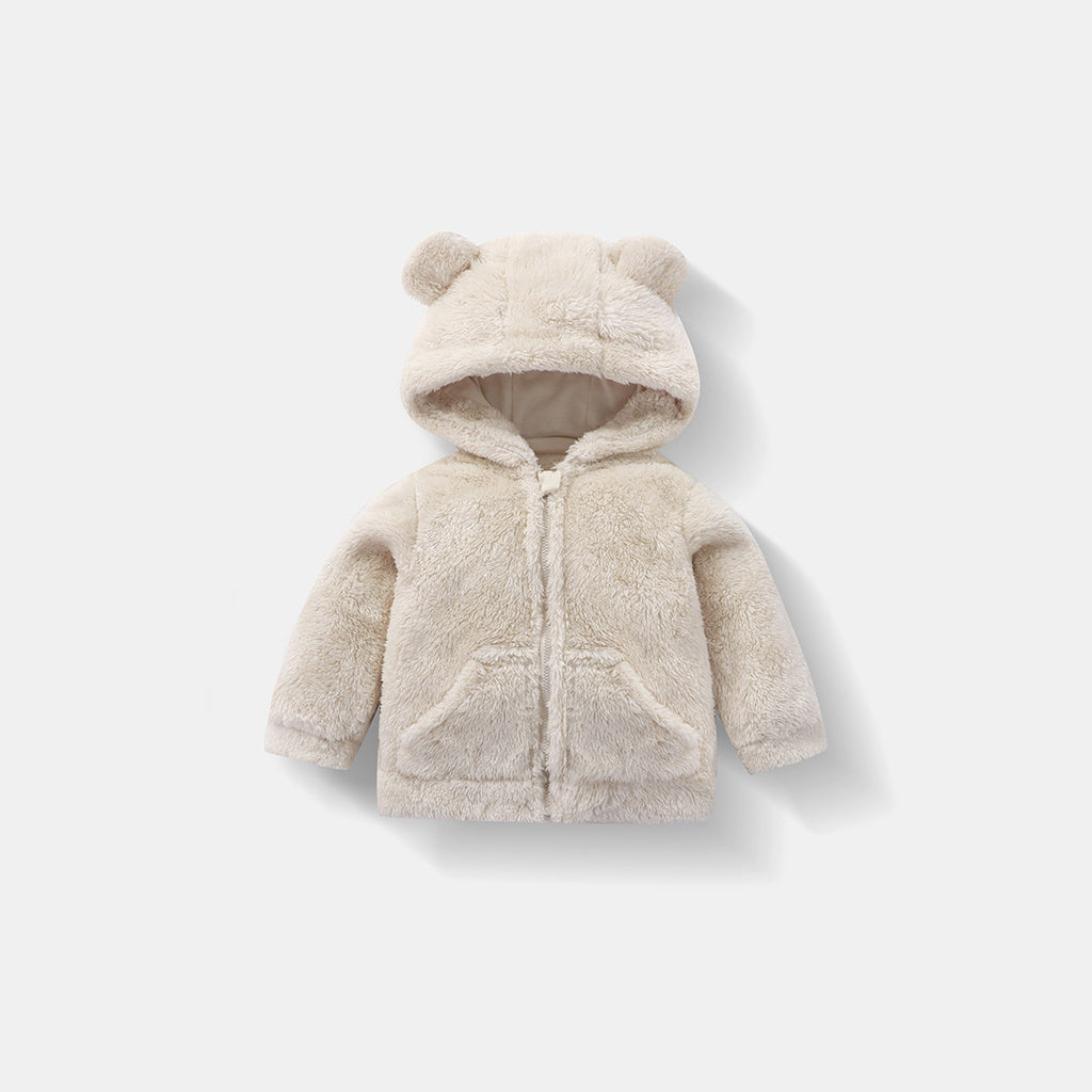 Children's Fleece Hooded Jacket Autumn Winter Warm Cozy Zip-Up Outerwear for Boys and Girls