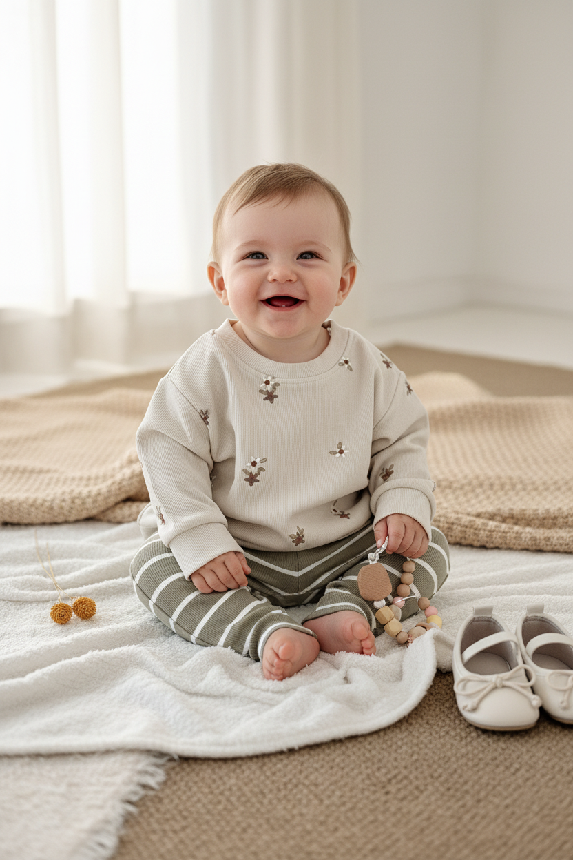 Baby in Cream Floral Set