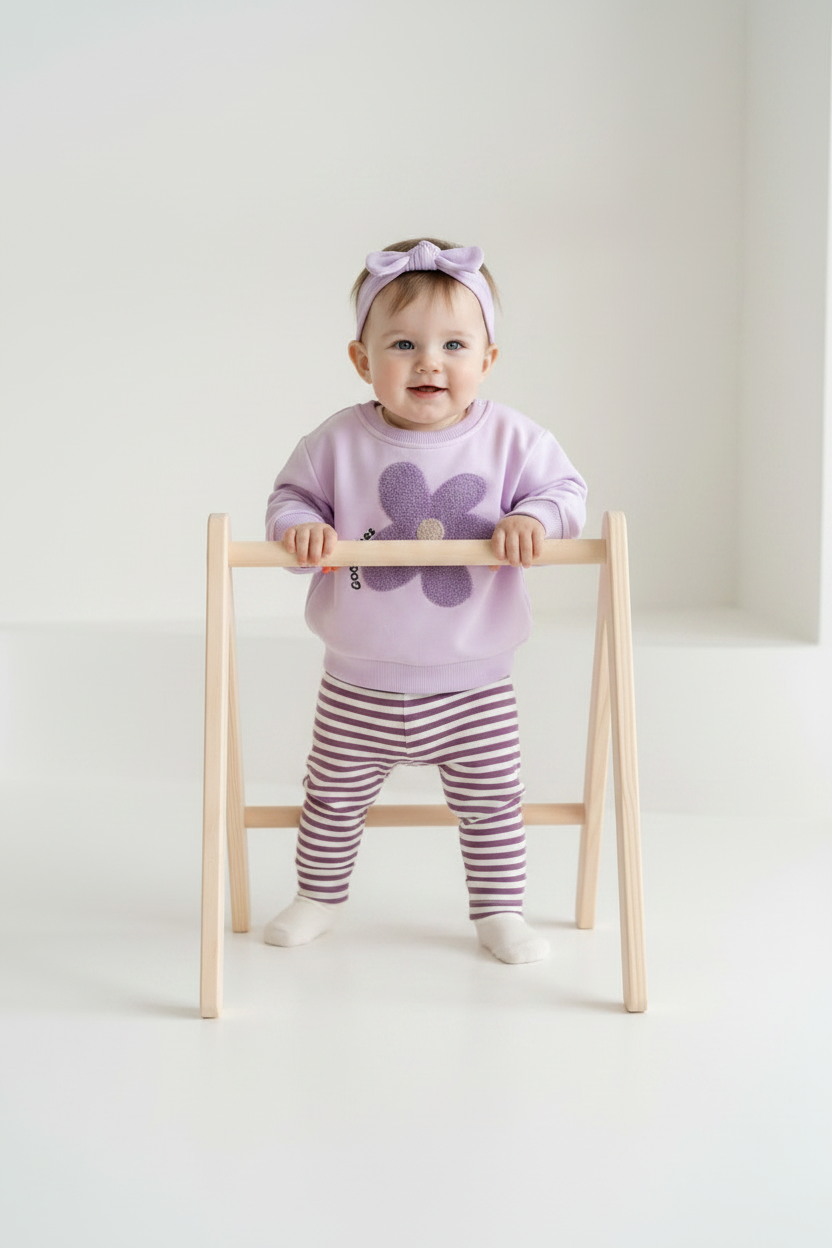 Baby in Lilac Outfit with Lilac Hairband