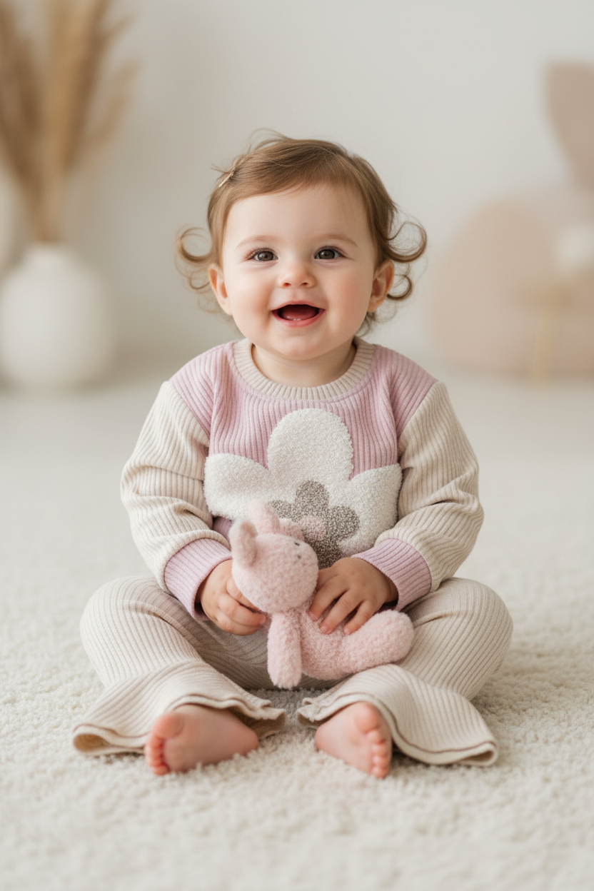 Baby in Pink Flower Knit Set