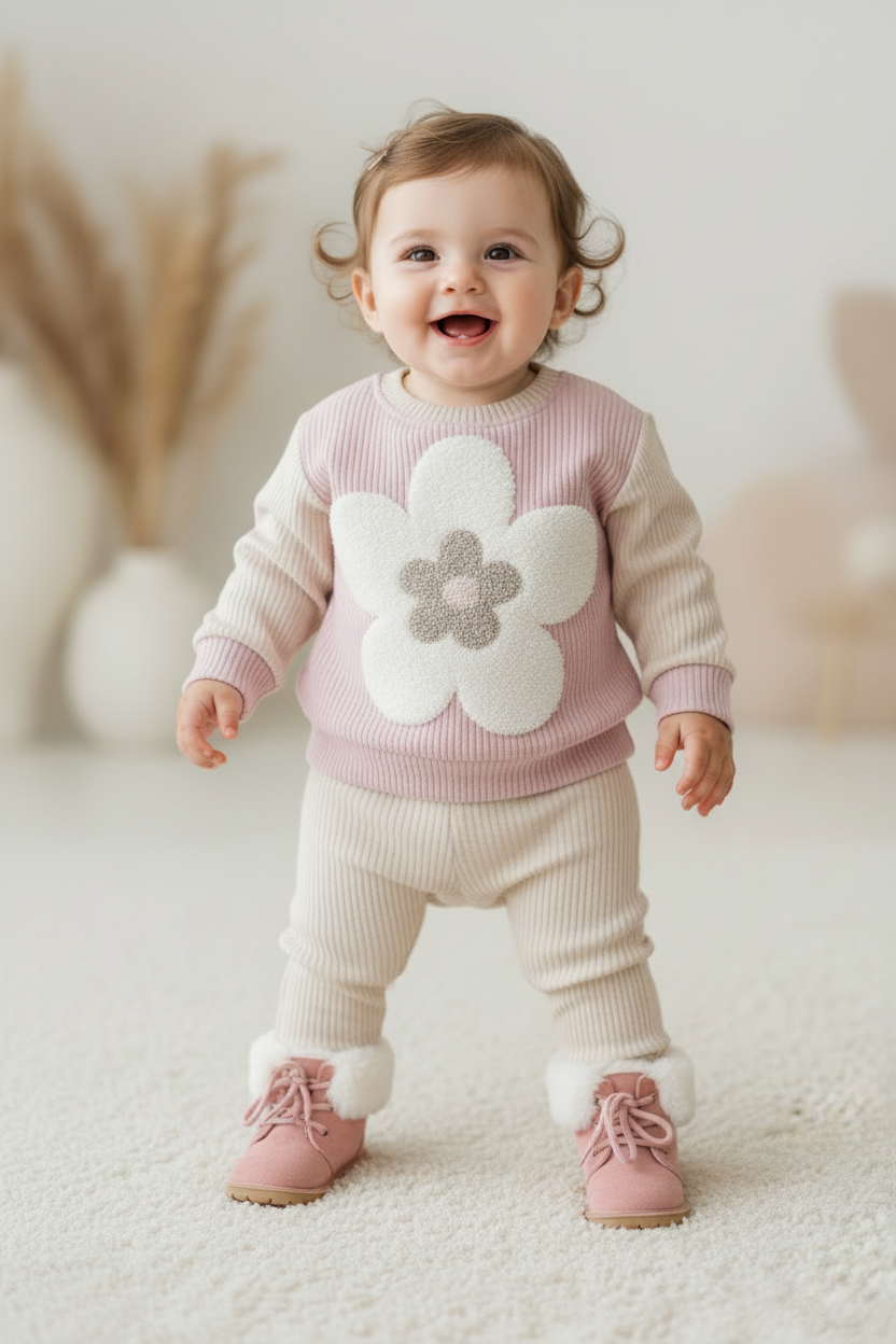 Baby in Pink Flower Set with Pink Boots