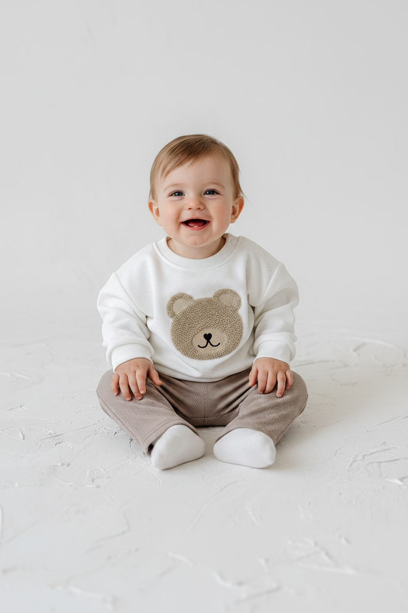 Baby in Teddy Bear Sweatshirt Set