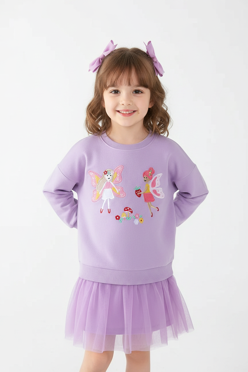 Children's Fairy Embroidered Tulle Sweatshirt Dress