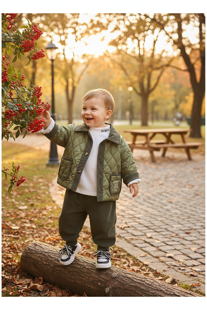 Olive Green Quilted Jacket Set