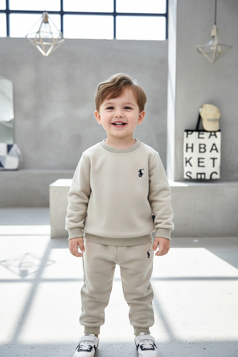 Toddler Boy in Cream Polo Set