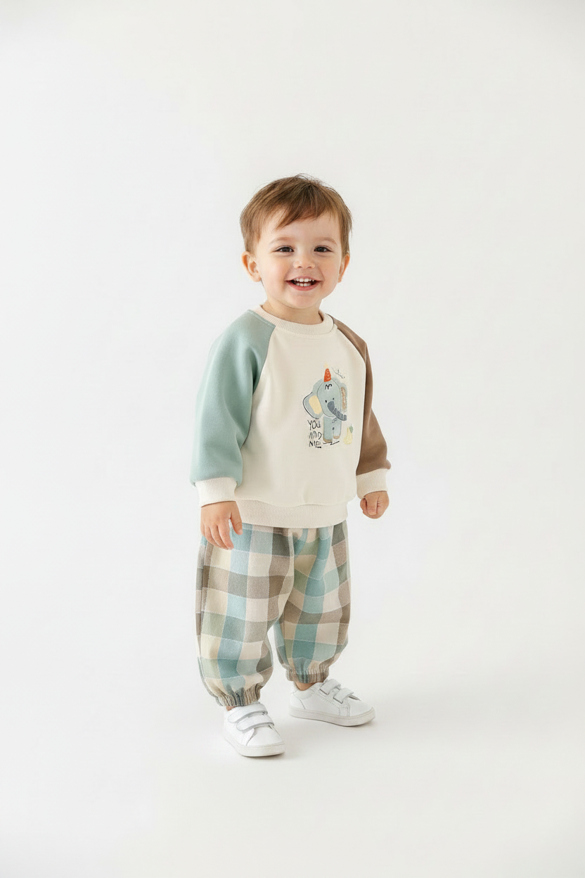 Toddler Boy in Elephant Set with Trainers