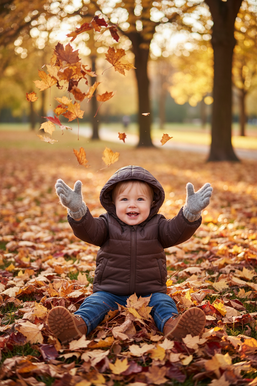 Toddler in chocolate brown puffer jacket